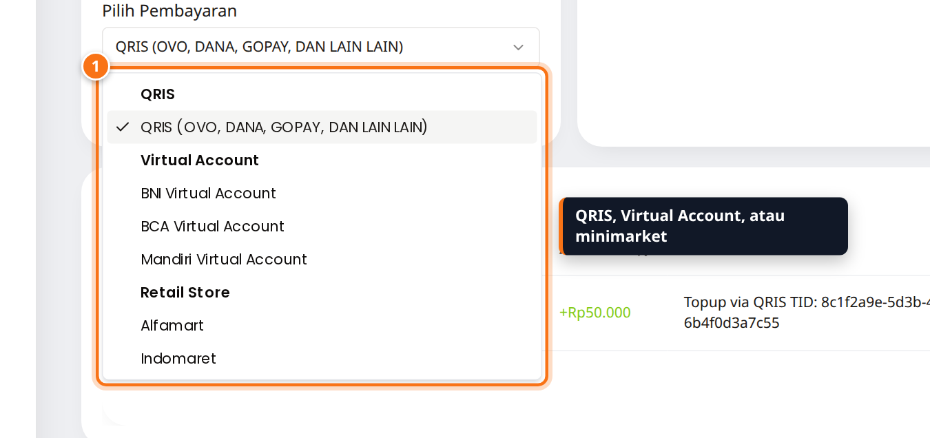 Daftar metode pembayaran QRIS, BNI, BCA, Mandiri Virtual Account, Alfamart, dan Indomaret