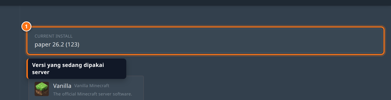 Kotak Current install yang menampilkan versi server sekarang