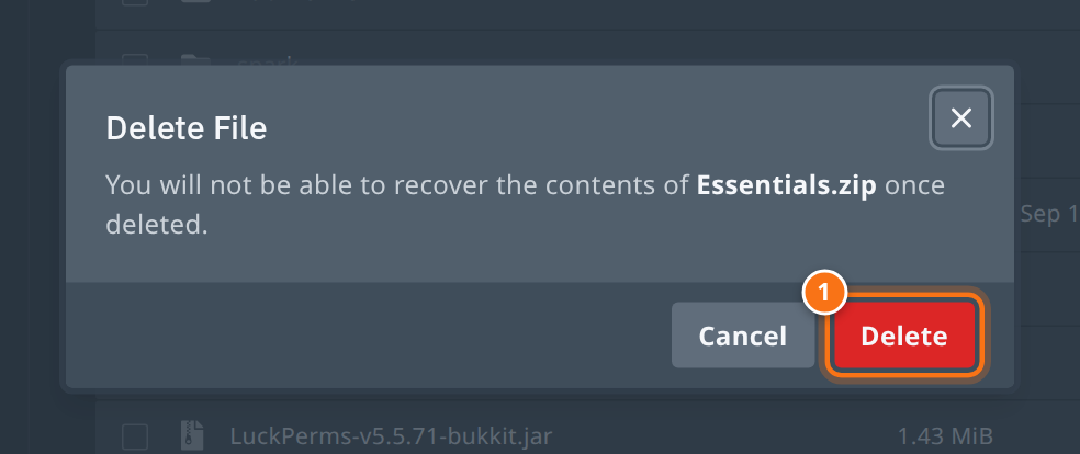 Konfirmasi Delete File untuk Essentials.zip