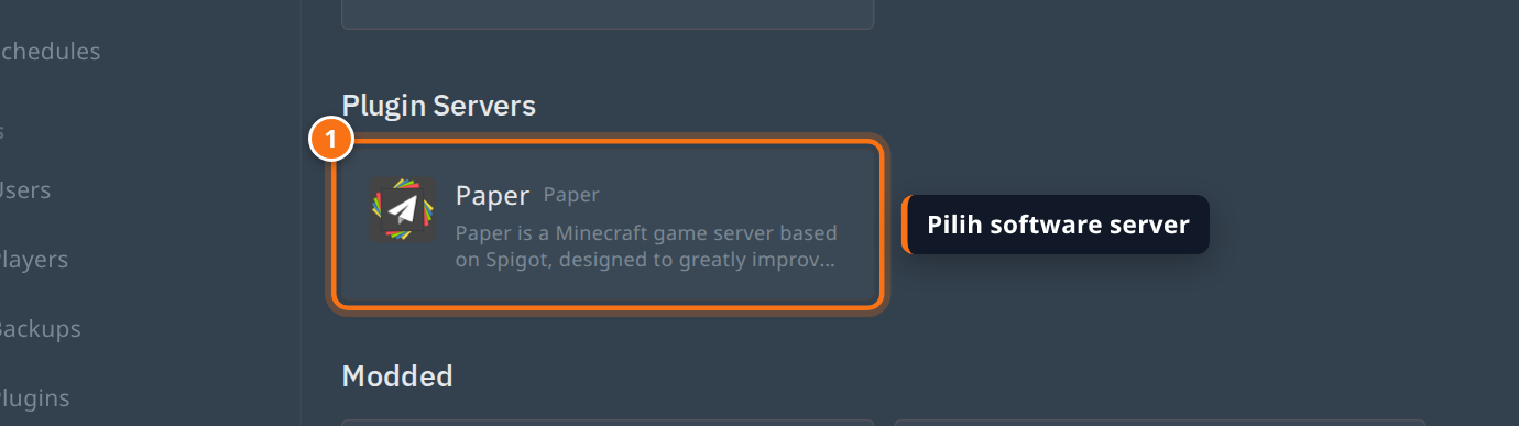 Kartu pilihan software server di tab Version