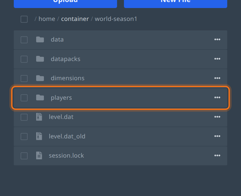 Isi folder world-season1 dengan folder players disorot