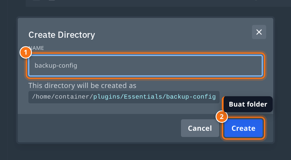 Dialog Create Directory dengan nama backup-config