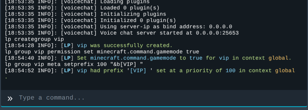 Console menampilkan pesan vip had prefix VIP set at a priority of 100
