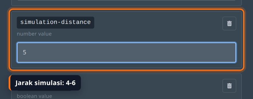 Kartu simulation-distance di tab Properties diisi angka 5