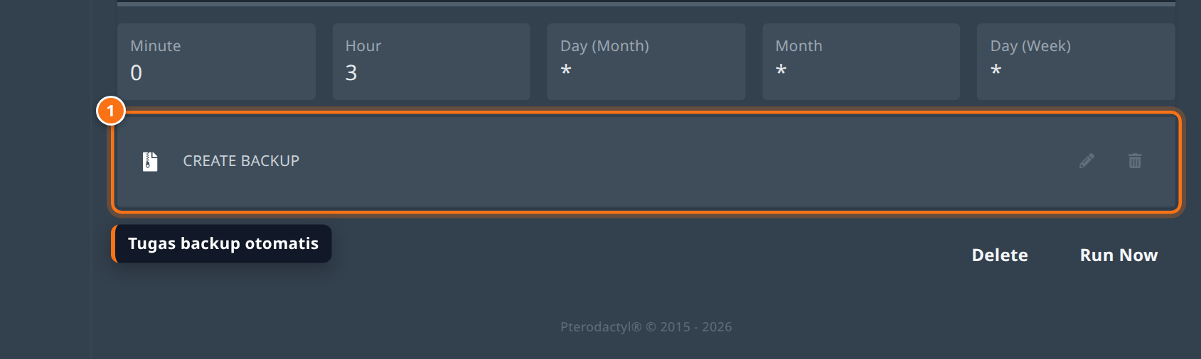 Jadwal backup malam dengan tugas Create backup