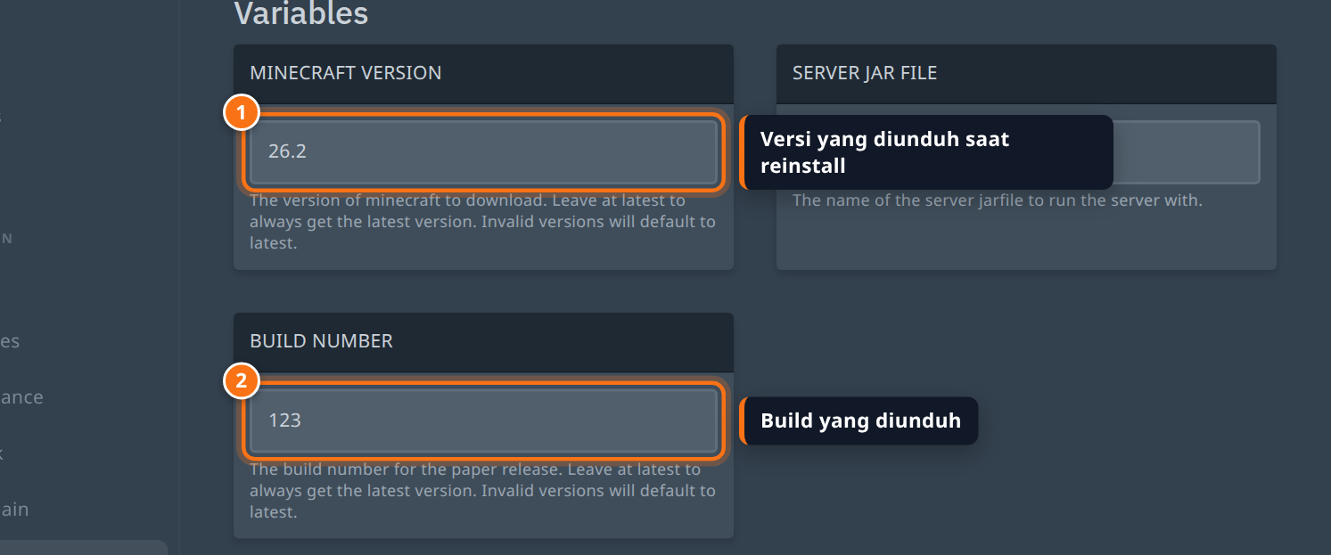 Kolom Minecraft Version berisi 26.2 dan Build Number berisi 123 di tab Startup