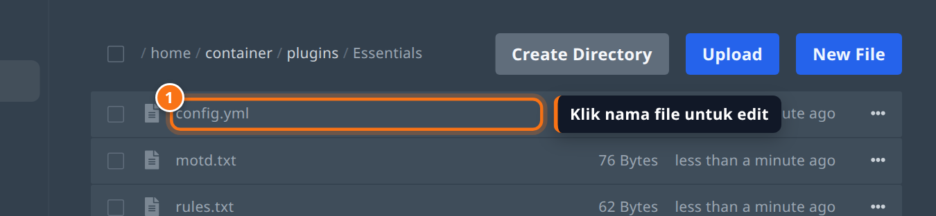 Isi folder Essentials dengan file config.yml disorot