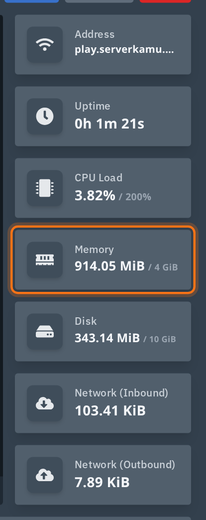 Kolom statistik di tab Console dengan kotak Memory menunjukkan 914 MiB dari 4 GiB