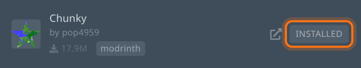 Hasil pencarian chunky di tab Plugins dengan plugin Chunky by pop4959 berstatus Installed