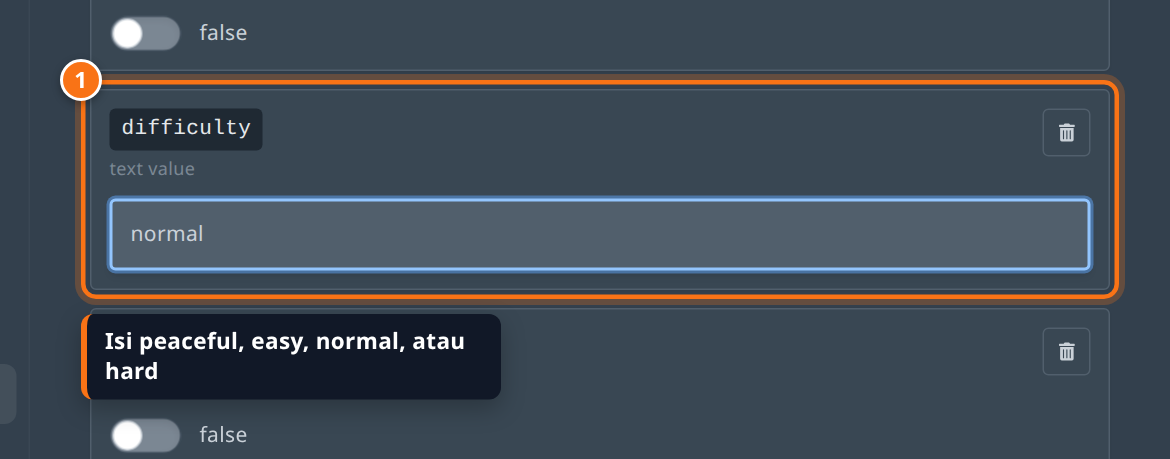 Kartu difficulty di tab Properties diisi nilai normal